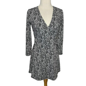 Loft women's 2P black + white leopard print‎ wrap dress office siren business